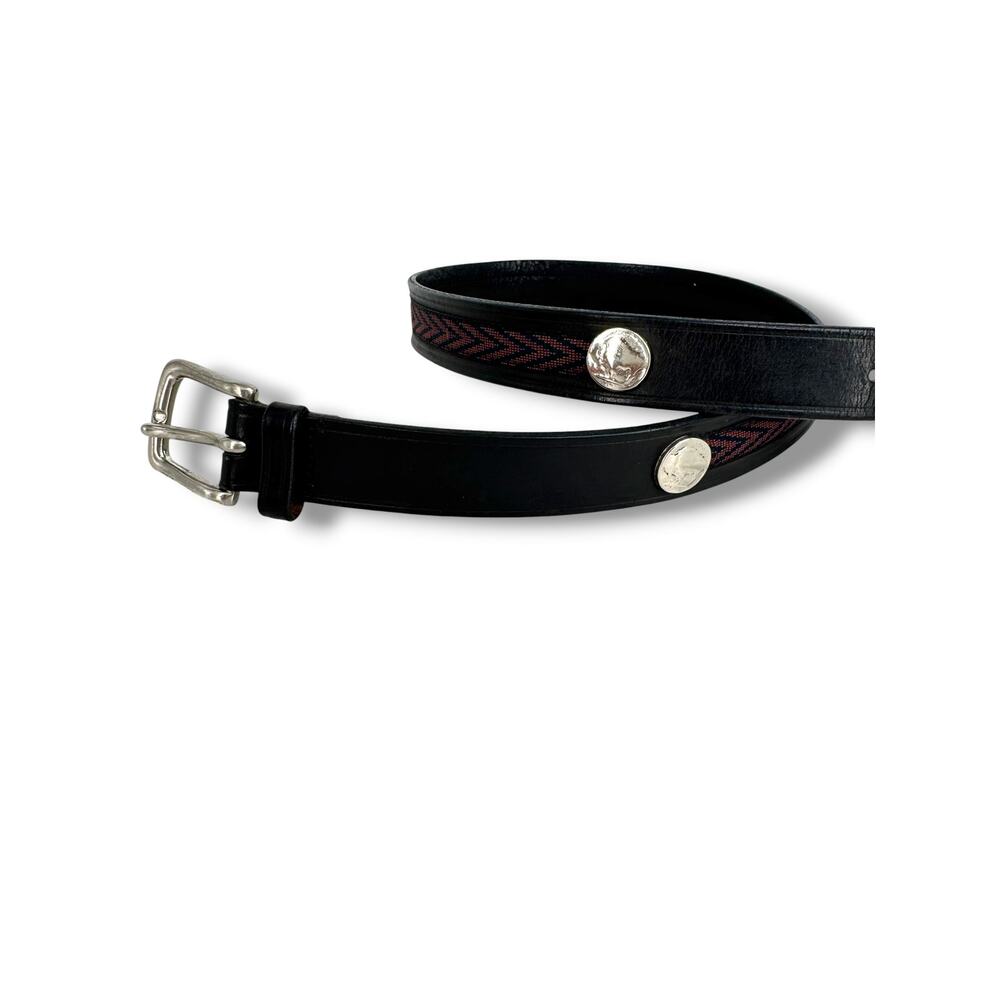Gap belt men's 34 buffalo head nickel silver tone Italian leather western black